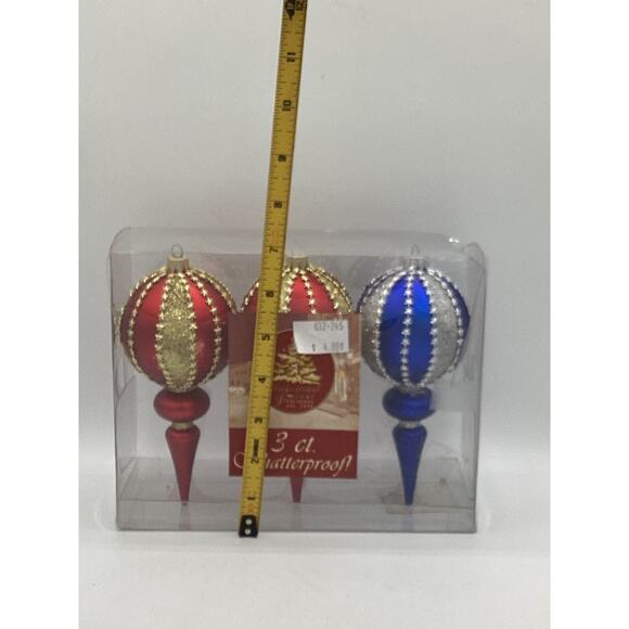 Set Of 3 Shatterproof Ornate 7" Christmas Cone Ornaments Jeweled - Picture 2 of 6